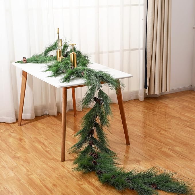 Jutom 13 ft Christmas Deluxe Norfolk Pine Garlands Artificial Long Needle Pine Cone Classic Style Garland Realistic Xmas Cedar Garland for Holiday Mantle Table Indoor Outdoor Decor