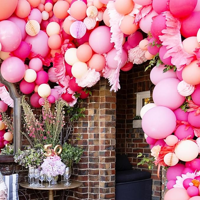 110pcs Hot Pink Balloons 12 Inch Fuschia Latex Balloon Garland Arch Kit for Birthday Baby Shower Anniversary Graduation Wedding Party Decorations