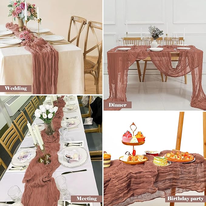 2 Pack 10 Ft Cheesecloth Table Runner Dusty Pink Gauze Long Table Runners Boho Gauze Cheese Cloth Table Runner Rustic Sheer Runner for Wedding Party Table Decor ( 35 x 120 Inch )