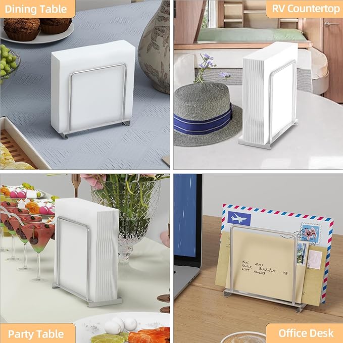 Napkin Holder for Table, Metal Napkin Holder for Kitchen Dining, Standing Paper Napkin Storage for Table Countertop, Silver