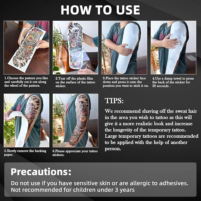 Aresvns Independence Day Temporary Tattoos,Fourth of July USA Flag Sleeve Tattoo,Red White and Blue Party Supplies, 4th of July Fun Tattoos, Memorial Day, Labor Day Decorations Patriotic Tattoos