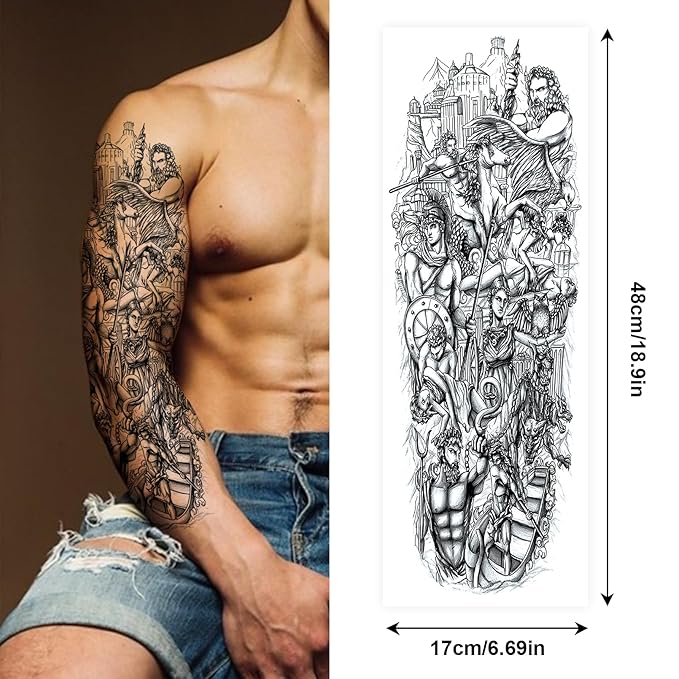 Black War Temporary Tattoo for Men, 6 Sheets Sleeve Tattoos Full Arm Temporary Tattoo, 11 Sheets Half Arm Fake Tattoos That Look Real, Soldiers for BBQ Pool Beach Party