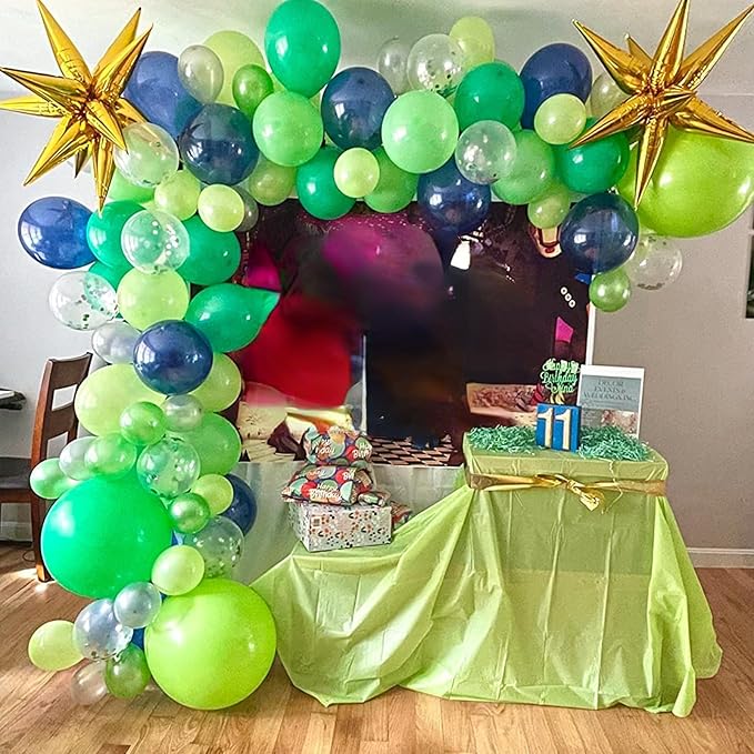 Blue and Green Balloons, 12 Inch Navy Blue Dark Green Balloons, Fruit Teal Blue White Latex Balloon with Confetti Balloon for Birthday Football Video Game Jungle Dinosaur Theme Party