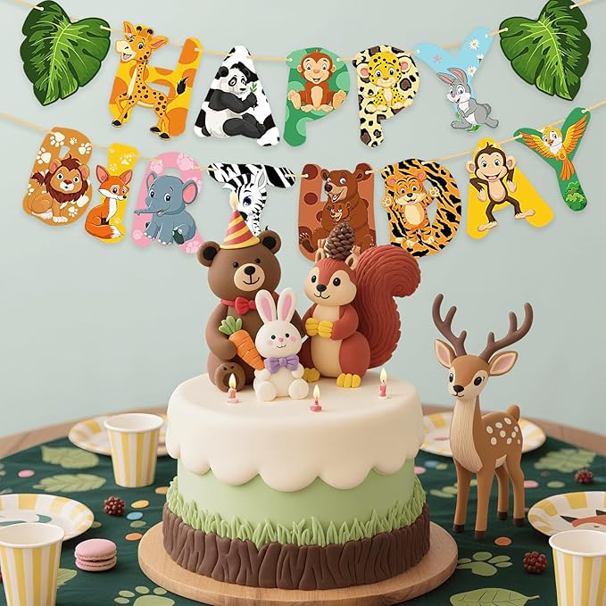 Safari Animal Birthday Banner, Jungle Theme Party Decorations, Zoo Party Supplies for Kids