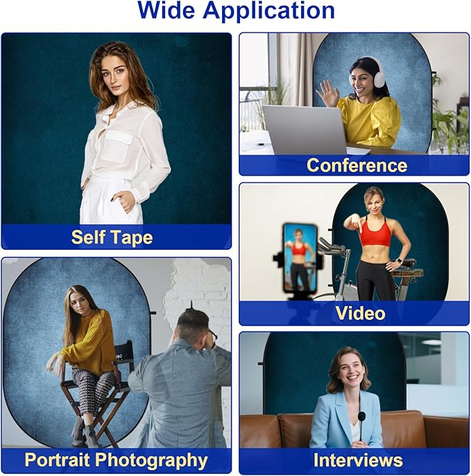 Kate Collapsible Backdrop Pop Up Backdrops Portable Folded Blue Background for Portrait Photography, for Video Conference, for Live Stream, 5x6.5ft
