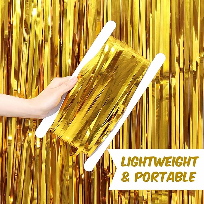 6 Pack Gold Foil Fringe Curtains Backdrop, 3.28 x 9.8 Ft Metallic Streamers Tinsel Curtains Background for Photo Booth, Birthday, Halloween, Christmas, Thanksgiving, New Year Party Decorations