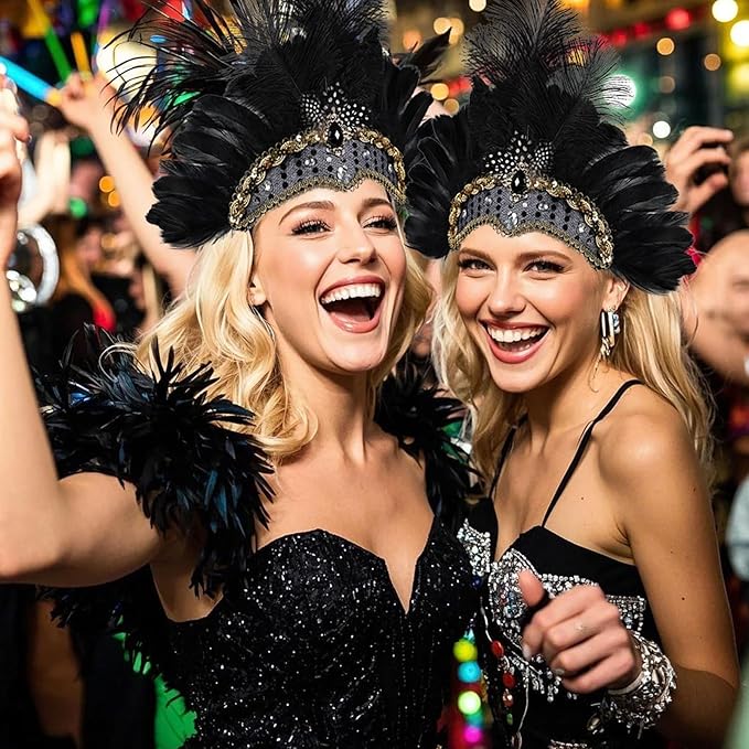 Women's Carnival Feather Headpieces Sequin Headdress for Wedding Masquerade Party Cosplay Feather Headbands
