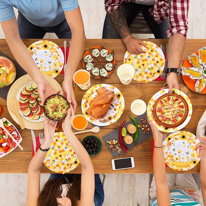 250 Pcs Bee Party Decoration Sweet as Can Bee Paper Plates Napkins and Cups Party Tableware Set for Honey Baby Shower Gender Reveal Birthday Decorations, Serves 50