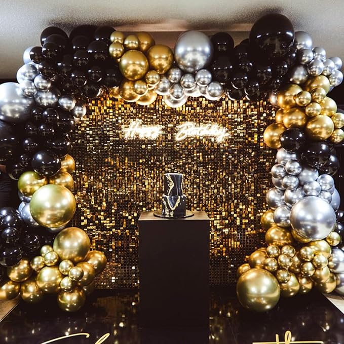 PartyWoo Gold and Black Balloons 100pcs 12 Inch Black and Gold Metallic Balloons for Birthday Wedding Anniversary Graduation Bachelorette Engagement Bridal Shower Retirement Party Decorations