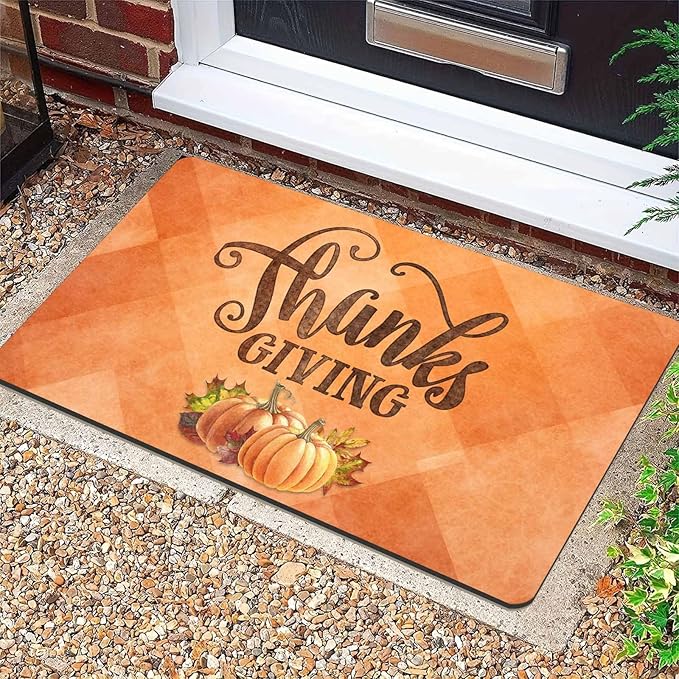 Fall Welcome Maple Leafs Decorative Door Mat, Autumn Thanksgiving Doormat for Indoor Outdoor Entrance Floor Mats,Fall Pumpkins Non Slip Harvest Vintage Decor Rubber Welcome Mats 30" x 18" Inch