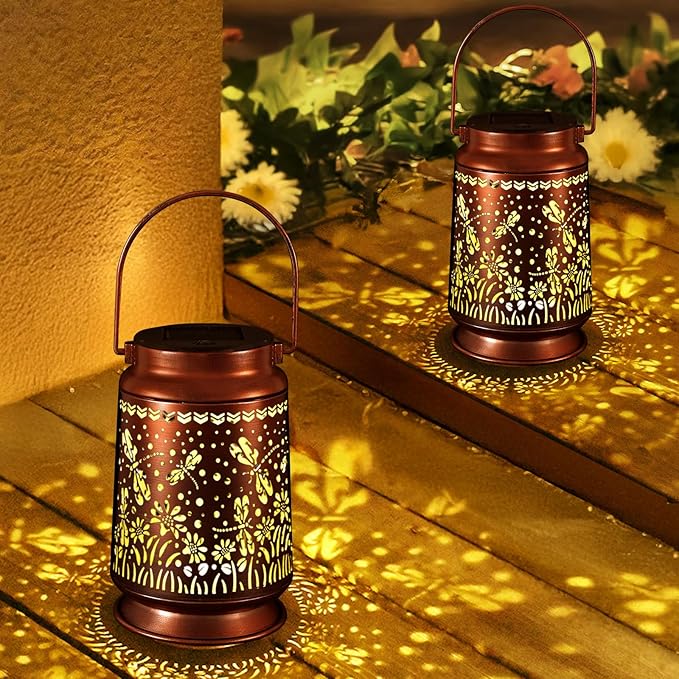 Solar Lanterns Outdoor Waterproof Gifts for Women Grandma Gifts for Mom Butterfly Garden Decor Solar Hanging Lantern Metal 3 Pack for Patio Yard Festival Pathway Landscape