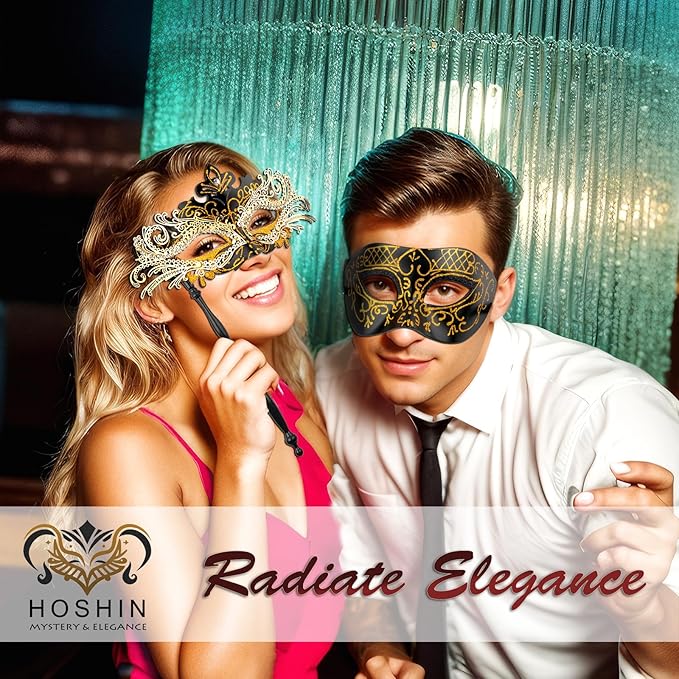 Hoshin Masquerade Mask for Couple, Mardi Gras Deecorations Venetian Masks with Stick for Womens
