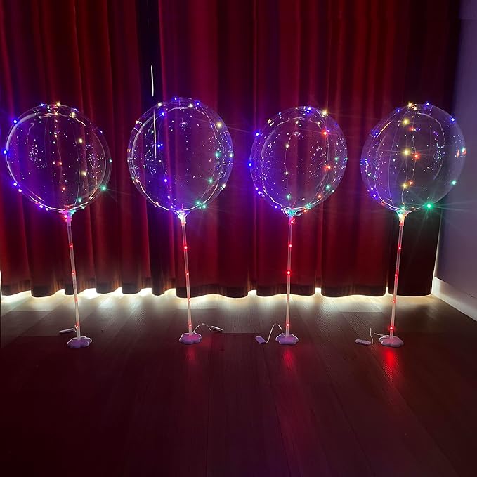Lightsfever Rainbow colors LED light up balloons, 6pc LED Light up Balloon with sticks, stands and batterys, centerpieces for party no helium required DIY Kit (multi color)