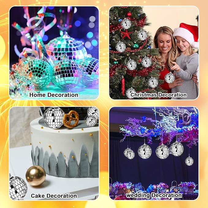 36 PCS Mirror Disco Ball,Mini Disco Balls Decoration,Disco Party Decorations Reflective Mirror Ball Ornaments,Small Silver Hanging Disco Balls for Christmas Tree,Themed Party,Wedding,4 Sizes