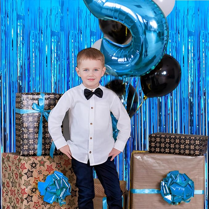 Blue Foil Fringe Curtain 3.3×8.3FT 6 Packs, Metallic Tinsel Curtains Party Streamers for Birthday Graduation Baby Shower Decoration (6pcs,3.3FT×8.3FT, Blue)