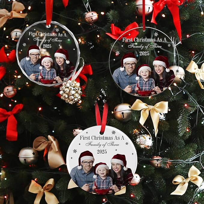 Personalized Crystal Christmas Ornaments with Photo, Custom Christmas Photo Tree Glass Ornaments, Elegant Crystal Keepsake for Family, Couples, Weddings & Christmas 2025 Gifts (#PGO06)