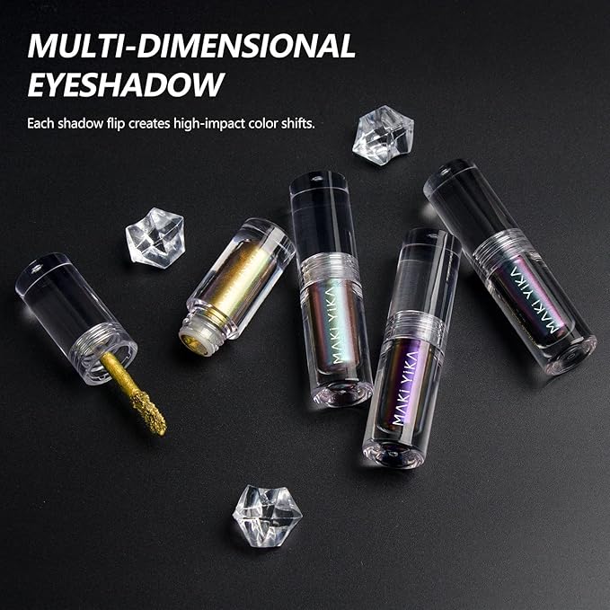 MAKI YIKA Glitter Eyeshadow Silver Multichrome Eyeshadows Long Lasting, Metallic Chameleon Eye Shadow Smudgeproof Holographic Eye Topper Glitters (#8 Dream)