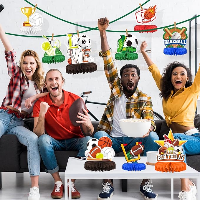 Sports Themed Party Decorations Kit - Honeycomb Centerpiece for Sports Birthday Party Decorations& Favors