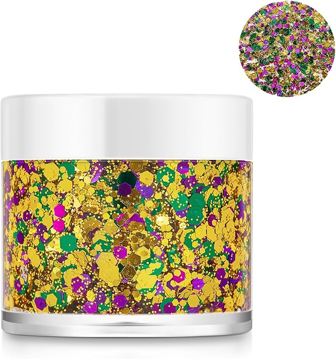 Mardi Gras Accessories Gold Hair Face Glitter,Green Purple Gold Mixed Holographic Body Glitter,Mardi Gras Outfit for Women Kids,Festival Sequins for Body, New Orleans Carnival Decorations