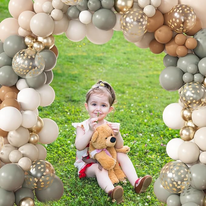 Amandir 173Pcs Dusty Green Nude Balloon Arch Garland Kit, Blush Cream White Sand Avocado Green Brown Gold Confetti Balloons for Neutral Baby Shower Gender Reveal Wedding Birthday Party Decorations
