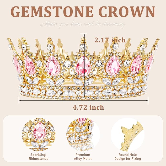 Gold Crown for Women, Crystal Queen Tiaras Headband Wedding Bridal Hair Accessories, Birthday Party Prom Cake Topper