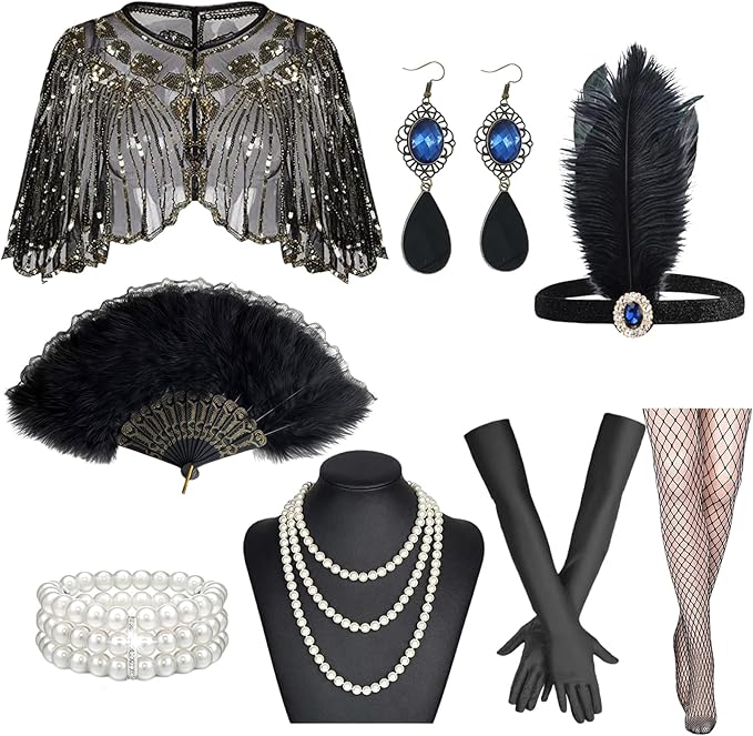1920s Flapper Gatsby Accessories Set for Women Roaring 20's Theme Party Costume Kit Fashion Roaring 20's Theme Set