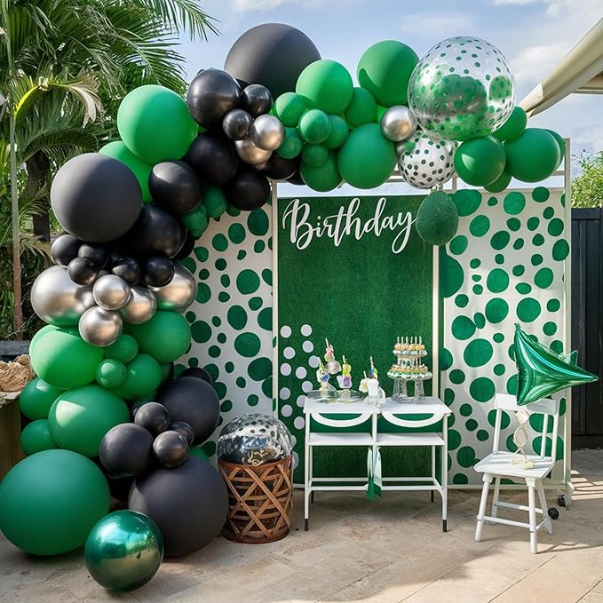 FEYG Green and Black balloon arch kit, 120Pcs Black Green Silver Balloon garland kit Green Silver foil Hunter green balloons for Boy Men Birthday Party 2024 graduation Spring Decorations