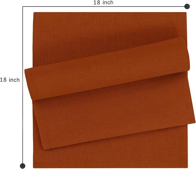 Ruvanti Linen Napkins Set of 12, 18x18 Cloth Napkins, Cotton Linen Blend Napkins Cloth Washable, Soft, Reusable Dinner Napkins for Wedding, Parties, Christmas, Thanksgiving, Everyday Use - Rust