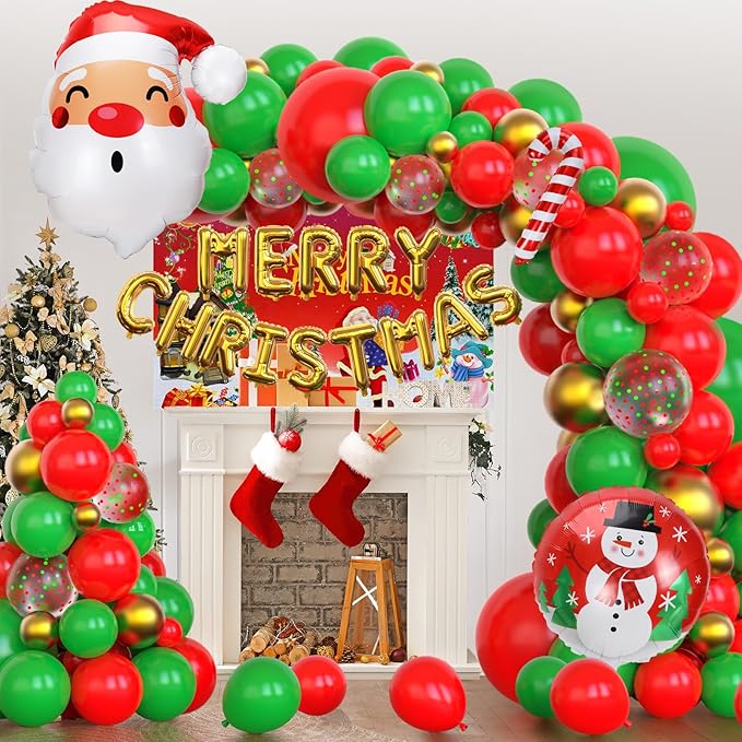 94 Pcs Christmas Balloons Garland Arch Kit Red and Green Sequined Balloons, Candy Cane Balloons, Christmas Balloon Banner for Party Decor