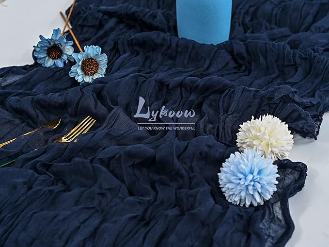 10 Packs Cheesecloth Table Runner Navy Blue, 35x120 inch Dark Blue Rustic Gauze Boho Wedding Table Runner Decoration, Wedding Table Decor Table Cloth for Wedding Party Bridal Shower Table