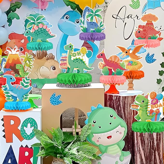 Dinosaur Birthday Party Supplies Kit - Dinosaur Themed Table Decorations with Honeycomb Centerpiece for Splendid Dinosaur Birthday Party Decorations