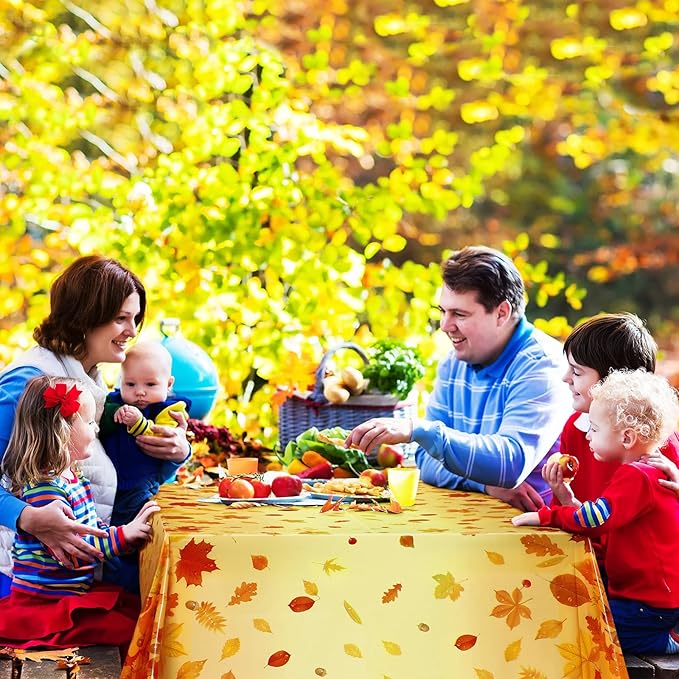 Fall Maple Leaves Tablecloth Thanksgiving Fall Party Table Cover Autumn Maple Leaves Table Cover Fall Plastic Table Decoration for Harvest Festival Party Dinner Home Table Supplies Decor (6 Pieces)