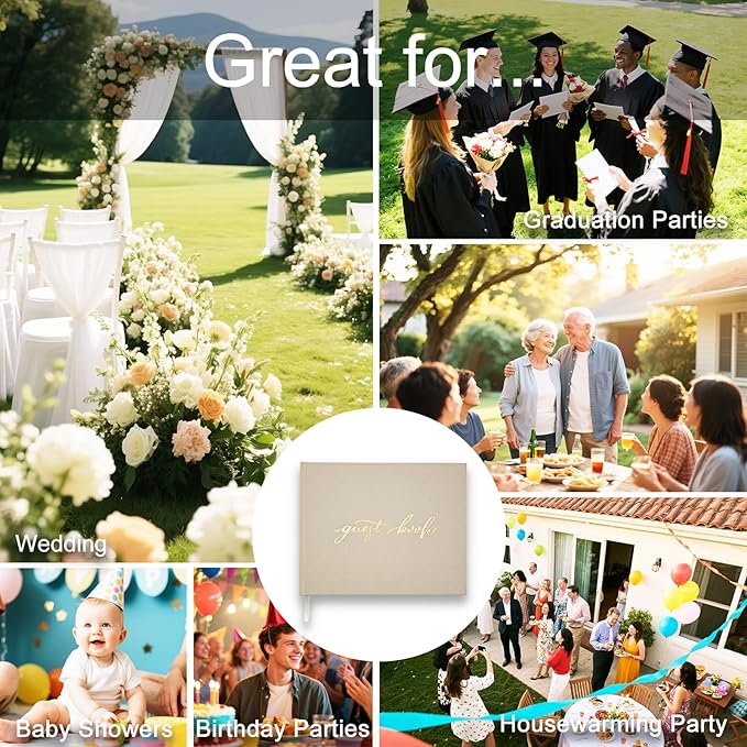 Personalized Wedding Guest Book-for Wedding Reception and Various Celebrations Including Birthday Parties, Anniversaries, Baby Showers-100 Blank Pages for Guest Signatures and Photo Displays (Beige)
