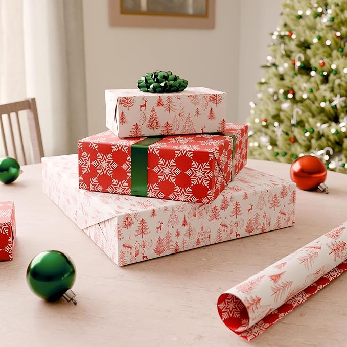 American Greetings 60 sq. ft. Reversible Cottagecore Christmas Wrapping Paper, Deer (1 Roll, 30 in. x 288 in.)