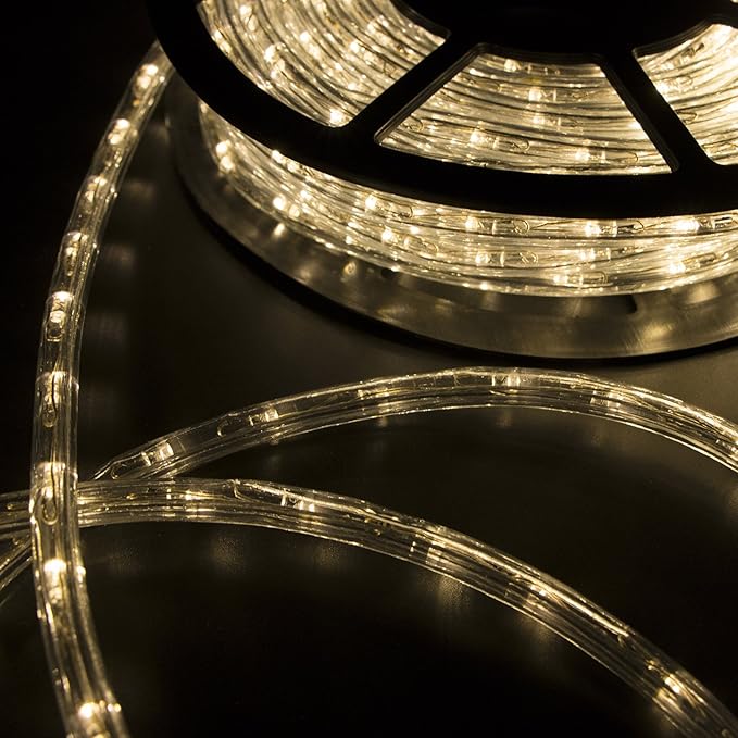 50ft Outdoor LED Rope Lights 540 Connectable Flexible Tube Lights, IP65 Waterproof Rope Lighting for Garden Patio Pool Bedroom Party Christmas Halloween Holiday Indoor/Outdoor Decoration, Warm White