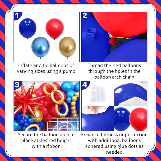 Red Blue Gold Balloons Arch Royal Blue Red Gold Balloons Garland Metallic Blue Gold Latex Balloons with Explosion Star Foil Balloon Gold Long Balloons for Birthday Party Decorations Carnival Circus