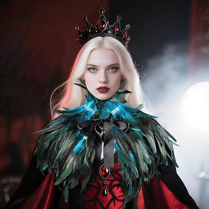 Gothic Natural Feather Shrug Feather Shawl Wrap Cape Victorian Collar for Halloween Cosplay Party Costume Accessories