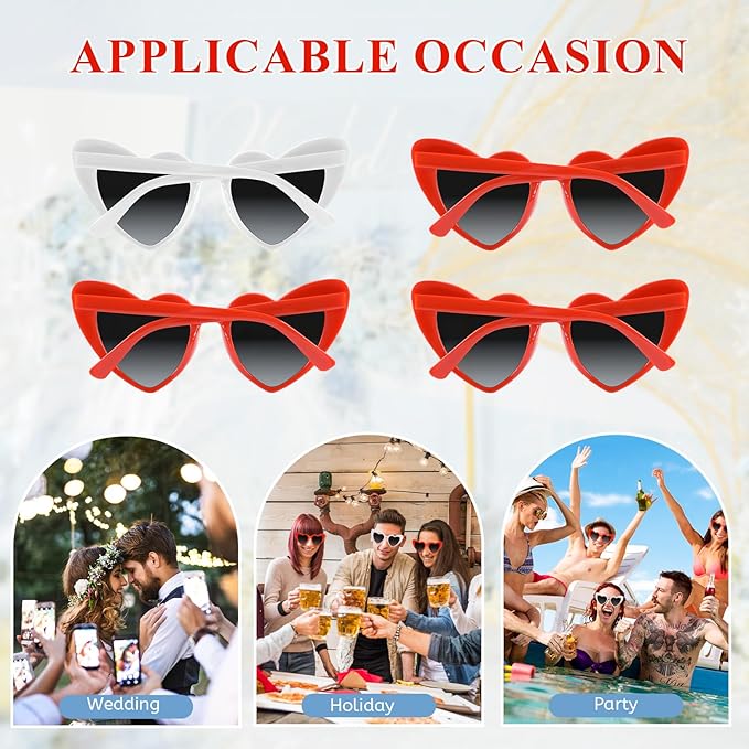 4/6/8/10/12 Pack Bachelorette Sunglasses Heart Sunglasses Vintage Heart Shaped Glasses for Women Bridal Party Wedding
