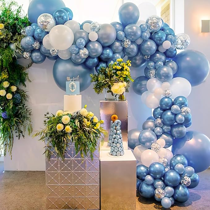 PartyWoo Blue and Silver Balloons, 100 pcs Metallic Blue and Metallic Silver Balloons Different Sizes Pack of 18 Inch 12 Inch 10 Inch 5 Inch for Balloon Garland or Balloon Arch as Party Decorations