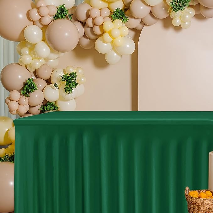 HolidayIdeas 4 Pack Hunter Green Spandex Tablecloth for 8ft Rectangle Tables, Bulk Fitted Covers for Christmas Trade Shows