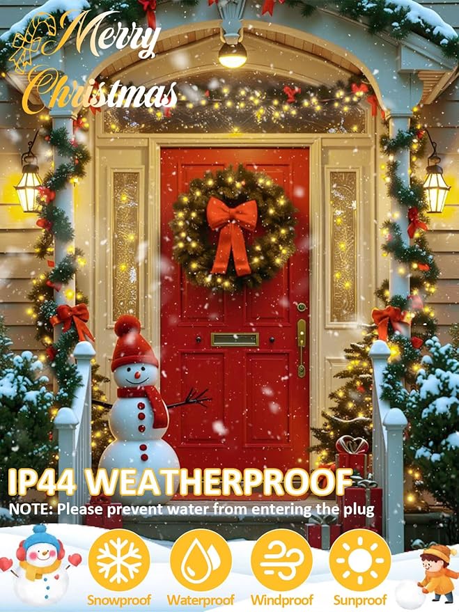 Voice Controlled Smart Christmas Lights Outdoor, 108.8ft 300 LED Twinkle String Light with 7 Voice Commands, 12 Modes & Timer, Dimmable Waterproof Christmas Tree Lights for Party Garden (Warm White)