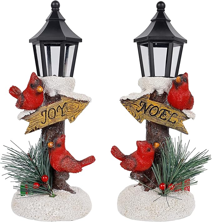 Glintoper 2 Pack Christmas Lighted Table Decorations, Tabletop Figurine, Battery Operated (Red Cardinal)