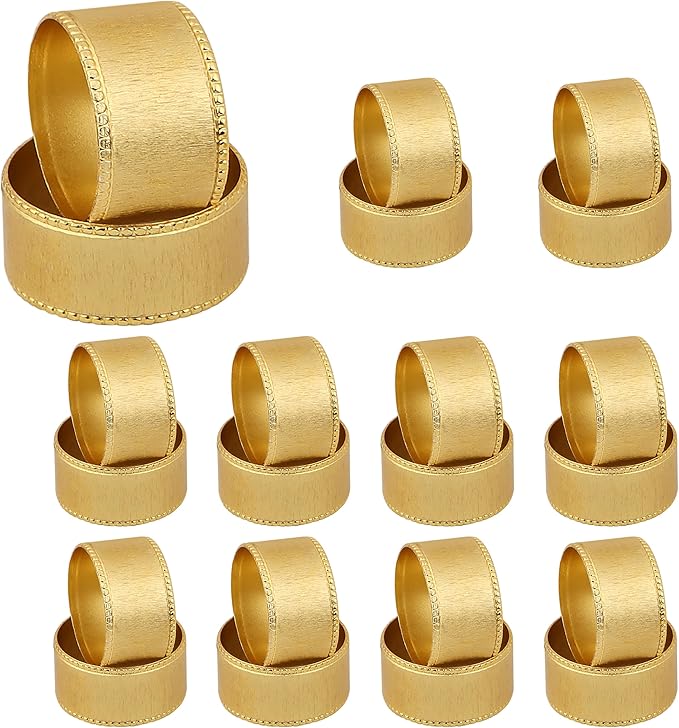 Napkin Holders for Cloth Napkins Round Serviette Rings Ribbed Napkin Ring Gold Napkin Rings Set of 12 Metal Napkin Rings Dinner Thanksgiving Wedding Christmas Party Kitchen Table Decoration