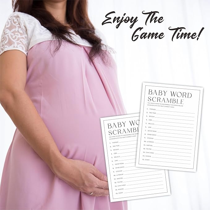Baby Shower Party Games- Minimalism Black &White-Baby World Scramble Game For Guest-30 Game Cards & 1 Answer Card-Wishes For Baby-Baby Announcement Gender Reveal Game Card 11