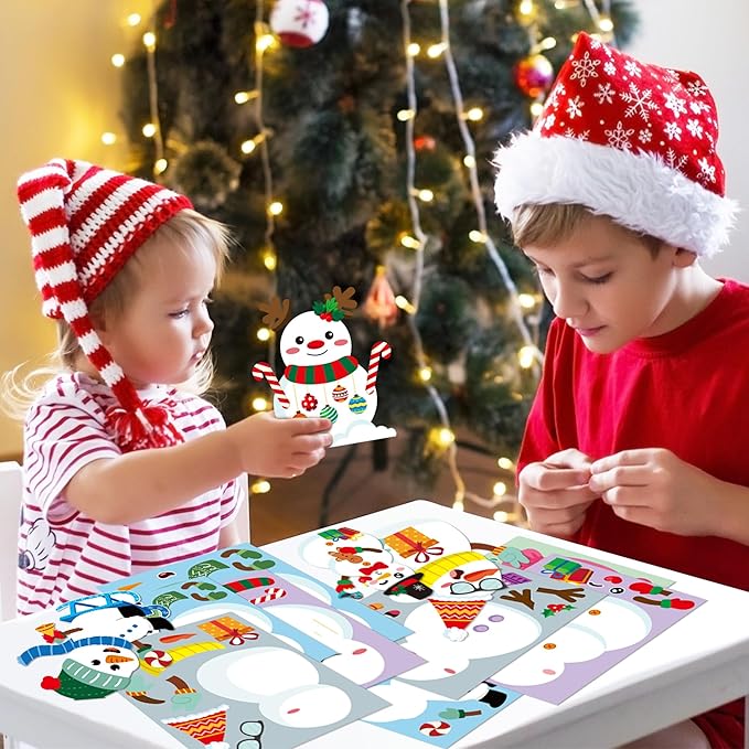 CY2SIDE Snowman Make a Face Sticker Sheets - 40PCS Make Your Own Winter Snowman Stickers Craft Games for Kids School Reward DIY Winter Christmas Party Favors for Kids Classroom Activities Home Project