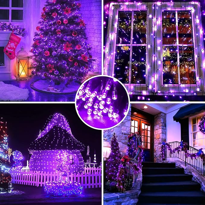 YEGUO 66ft 200 LED Christmas Lights Outdoor Waterproof, Purple String Lights Indoor, Twinkle Christmas Tree Lights Plug in with Timer Memory 8 Modes
