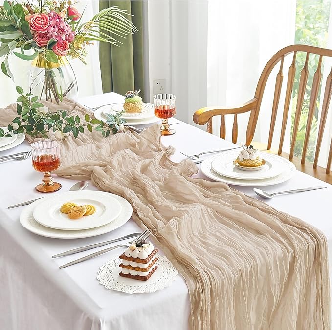 IVAPUPU 6 Pcs Cheesecloth Table Runner - 10ft Nude Boho Gauze Cheese Cloth Table Runners for Baby Shower Decoration Wedding Party Summer Garden Farmhouse