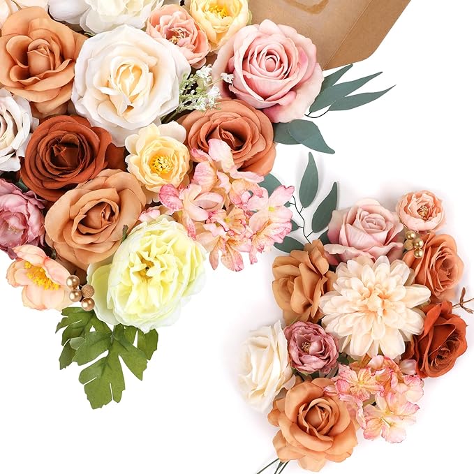 AmyHomie Champagne Artificial Flowers Combo Silk Mix Peony Rose Hydrangea Fake Flowers w/Stem for DIY Wedding Bouquets Centerpieces Arrangements Table Party Bridal Baby Shower Home Fall Decor
