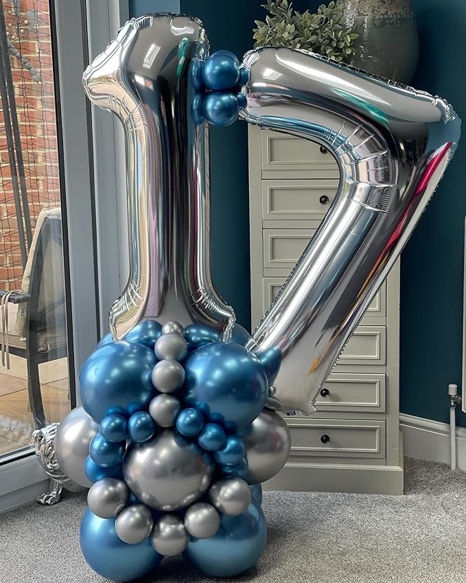 40 Inch Silver 17 Number Balloons Giant 17 Balloons Silver Birthday 17 Balloons 17th Birthday Anniversary Party Decorations Supplies