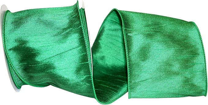 Reliant Ribbon 92975W-510-10F Dupioni Supreme Wired Edge Ribbon, 4 Inch X 10 Yards, Emerald Green